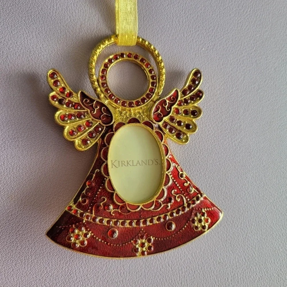 Kirkland's Gold Red Rhinestone Angel Photo Frame Christmas Tree Ornament Vintage